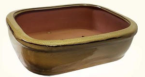 LOTUS INTERNATIONAL - 10' Rustic Tan / Khaki Rectangle Glazed Bonsai Pot 